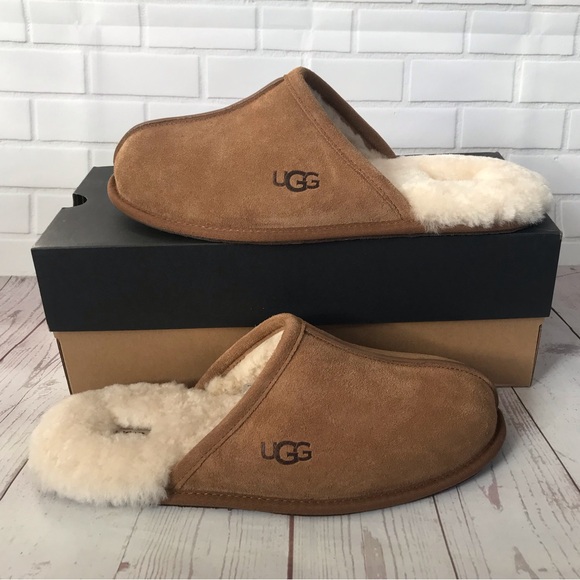 UGG Men scuff Suede Slippers Shearling Lining - Picture 1 of 6